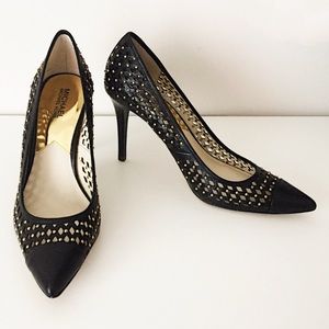 Michael Kors Black Gold Studded Pointed Heels